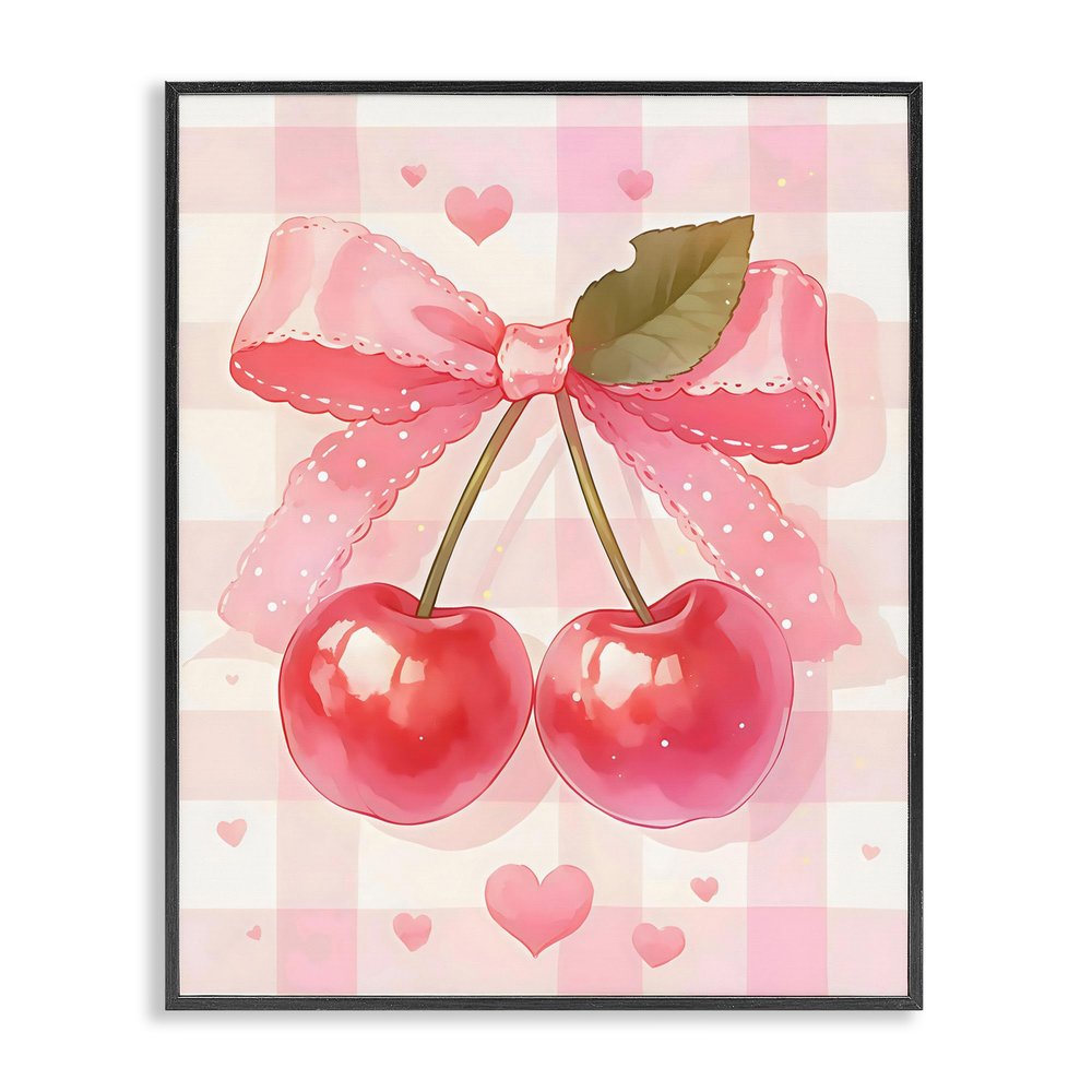 Stupell Industries Cherries On Pink Gingham Black Framed Giclee Art, design by Creative Studio, 20 x 16