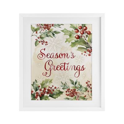 'Season's Greetings Holly Berries'| Framed Print Under Glass