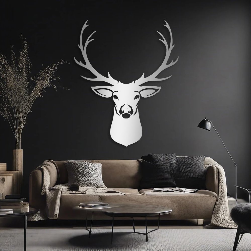 Aportif Metal Deer Head Wall Decor, Metal Antlers, Moose Wall Decor, Deer Sign, Animal Decorations, Gifts For Wildlife Lovers, Bedroom Living Room Decor (Silver, 21"x19"|53x47 cm)