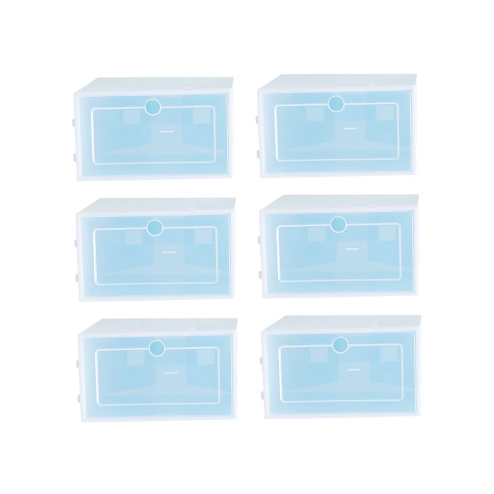COOLHIYA 6PCS Large Transparent Stackable Shoe Storage Boxes Thickened Plastic Organizer with Door for Closet Entryway Bedroom Blue