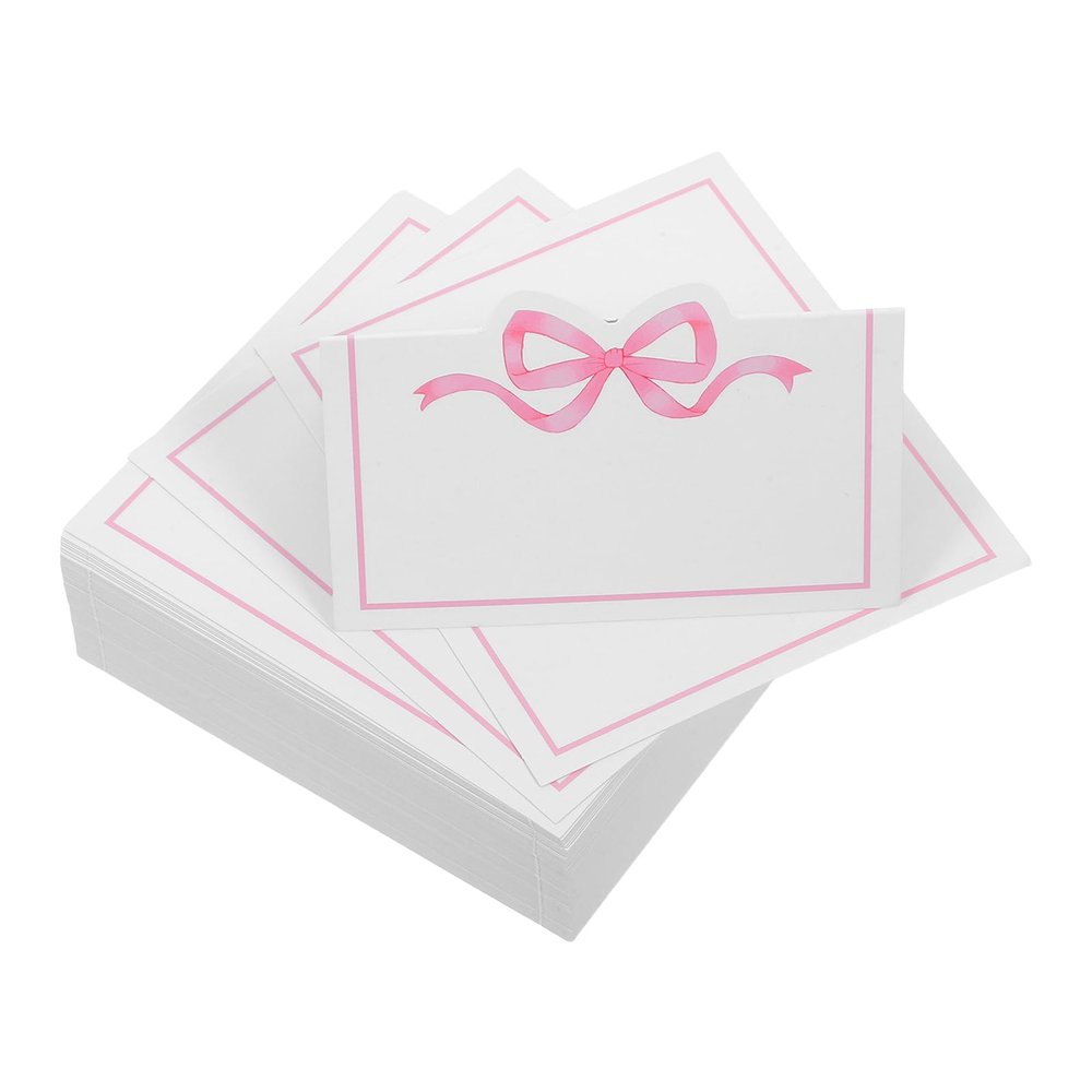 LOGOFUN 100PCS Bow Place Cards Elegant Blank Assignment Labels for Wedding Party Guest Name Seating Table Decorations - Pink