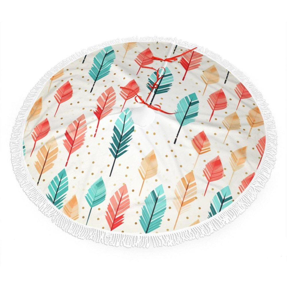 Coral and Teal Arrows Christmas Tree Skirt with Tassel 36" Farmhouse Rustic Xmas Tree Mat Waterproof Halloween Tree Cover for Xmas Holiday New Year Party Decoration