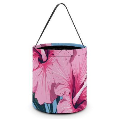 QMNALP Halloween Tote Treat Bags for Trick Or Treating Personalized Multipurpose Reusable Two Hibiscus Flowers Printed Candy Bags for Party Supplies Snack Grocery Tote with Handles