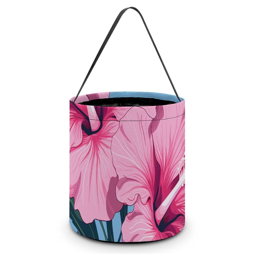 QMNALP Halloween Tote Treat Bags for Trick Or Treating Personalized Multipurpose Reusable Two Hibiscus Flowers Printed Candy Bags for Party Supplies Snack Grocery Tote with Handles