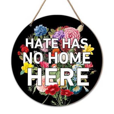 Hate Has No Home Here Equality Pride Wooden Sign Wall Decor for Front Door, Inclusion Equality Human Rights LGBTQ Wood Hanging Sign Decorations for Home Porches Community School