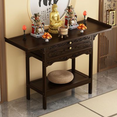 Bamboo Meditation Altar Table with Storage - Buddhist Shrine Cabinet for Home Use, Small Altar Table Bamboo Pooja Cabinet with Convertible Drawer and Door Compartment A1 47.2"Lx15.7"Wx39.4"H/120*40cm