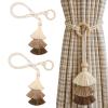 2 Pack Boho Curtain Tiebacks,Beige Hand Knitting Cotton Curtain Holdbacks with Adjustable Natural Wooden Bead for Indoor Outdoor Drapes Decorative view 1