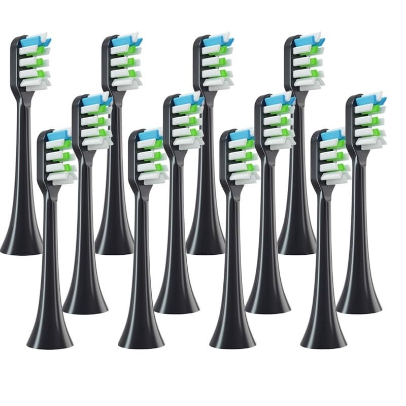 ZJgZmslcd 12 PCS Compatible with SOOCAS X3/X3U/X5 Brush Heads Replaceable Soft Sonic Electric Toothbrush Clean Brush Vacuum Bristle Nozzles(12pcs Black)