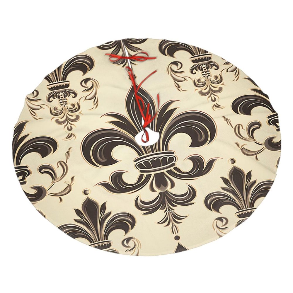 Fleur-de-Lis and Coat Arms Knight Christmas Tree Skirt Luxury Plush Extra Large Tree Skirts Xmas Tree Skirts Classic Retro Christmas Tree Base Cover Holiday Tree Mat for Xmas Tree Decorations 36"