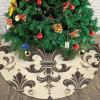 Fleur-de-Lis and Coat Arms Knight Christmas Tree Skirt Luxury Plush Extra Large Tree Skirts Xmas Tree Skirts Classic Retro Christmas Tree Base Cover Holiday Tree Mat for Xmas Tree Decorations 36" view 4