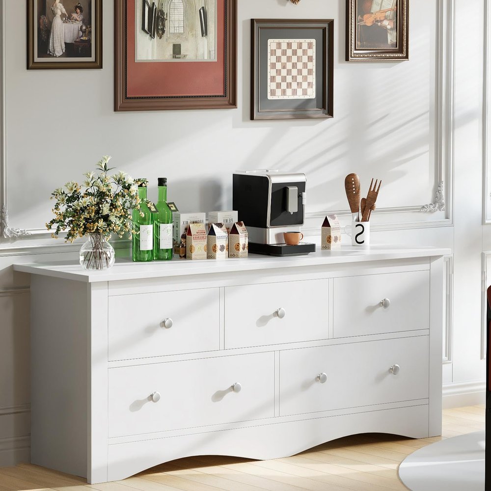 Furmax 5 Dresser for Bedroom, TV Stand for Living Room, White
