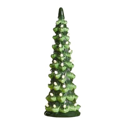 Christmas Decor Small Tree Ceramic Trees Pre-Lit Hand-Painted Tabletop Holiday Decoration W/Multicolor Bulbs LED Lights Green (25cm)