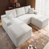 3-Piece Boneless Modular Sectional Sofa, Cloud Couch, Left Facing Chaise with Ottoman, Oversized Deep Seat, Soft Corduroy Fabric, Sectional Couch for Living Room-White view 1