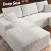 3-Piece Boneless Modular Sectional Sofa, Cloud Couch, Left Facing Chaise with Ottoman, Oversized Deep Seat, Soft Corduroy Fabric, Sectional Couch for Living Room-White view 3