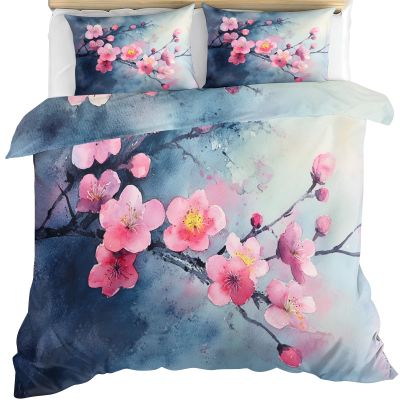 GKPLY Floral Duvet Cover Twin - Pink Florals Bedding Sets - Simple Gray Flower Comforter Cover with Zipper - 3 Pieces with 2 Pillowcases - Bedroom Decor & Gifts for Women