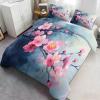 GKPLY Floral Duvet Cover Twin - Pink Florals Bedding Sets - Simple Gray Flower Comforter Cover with Zipper - 3 Pieces with 2 Pillowcases - Bedroom Decor & Gifts for Women view 3