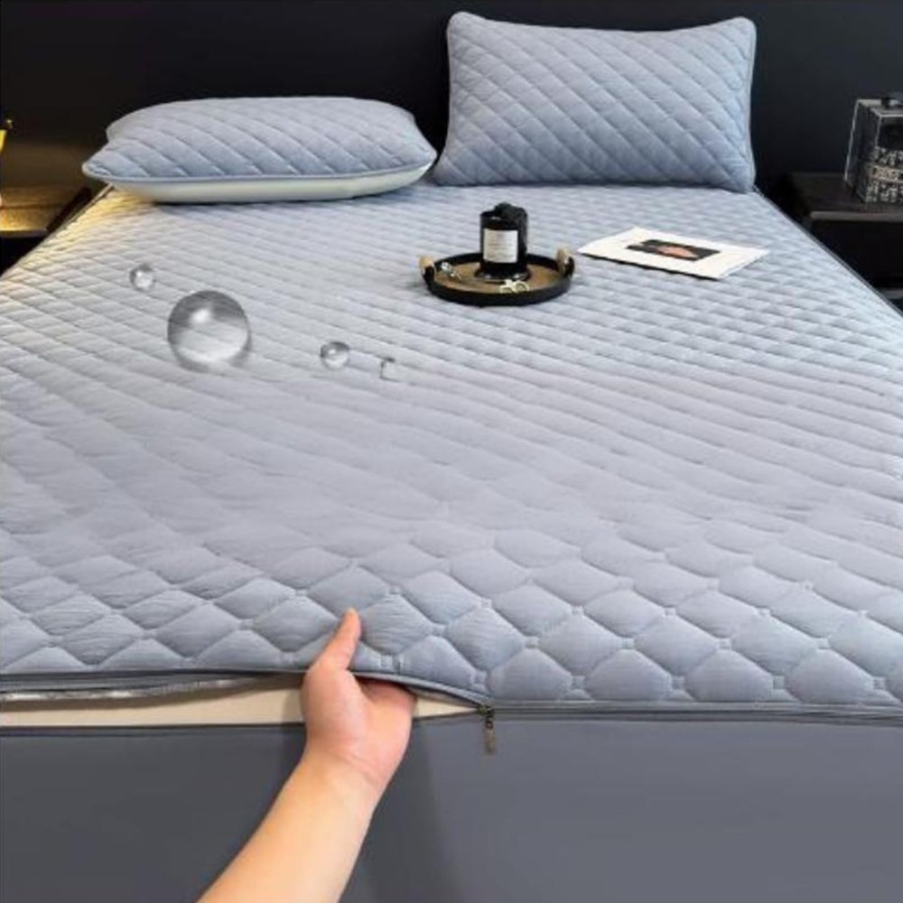 Full Size Waterproof Fitted Mattress Protector, 6-Side Zippered Encasement Cover, Noiseless, Breathable, Absorbent Cover, Deep Pocket Fits 12 Inch Mattress(Gray,120x200cm+20cm)