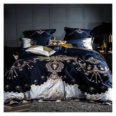 Duvet Cover Sets, Gray Luxury 100S/1000TC Egyptian Cotton Gold Royal Embroidery European Palace Bedding Set Duvet Cover Bed Sheet/Linen Pillowcase(C,King Size 4pcs)