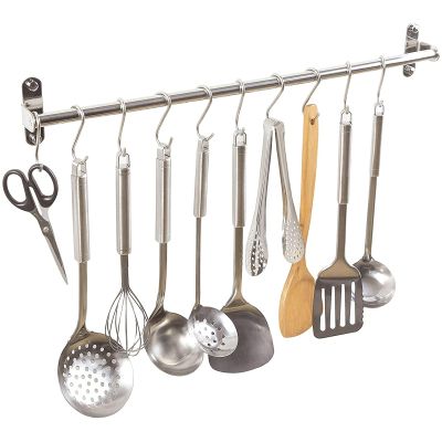 Kitchen Utensils Holder Hanging Racks 304 Stainless Steel Rail Utensil Storage Hanger Wall Mounted Rack for Tools and Pots(40cm)