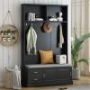 Elegant Hall Tree with Sliding Doors, Versatile Coat Rack with 6 Silvery Hooks & Handles, Mudroom Bench Cabinet with Shoe Storage & 44.4" W Cushion for Hallway, Living Room, 47.2 * 78.7 (Black) view 1