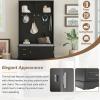 Elegant Hall Tree with Sliding Doors, Versatile Coat Rack with 6 Silvery Hooks & Handles, Mudroom Bench Cabinet with Shoe Storage & 44.4" W Cushion for Hallway, Living Room, 47.2 * 78.7 (Black) view 4