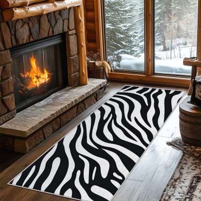 2x10 Zebra Print Runner Rug for Hallway, Washable Black and White Animal Rug Runner Non Slip, Zebra Print Home Decor Carpet for Kitchen, Bedroom, Entryway, Laundry Room, Ultra Thin Soft j169