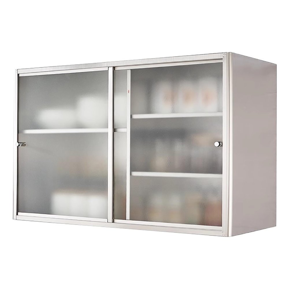 Stainless Steel Wall Cabinet with 2 Sliding Doors and Adjustable Shelves,Hanging Medical Cabinet,Floating Cabinet Utility Cabinet,Over Toilet Bathroom Upper Cabinets for Kitchen,Garage,Office,Warehou