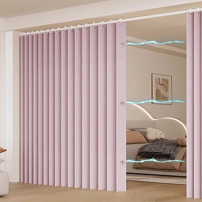 Accordion Door Curtains Interior Room Divider Bedroom Bathroom, Room Divider Curtains Privacy Pleated Folding Curtain with Magnetic Heat Out Blackout(Pink,W118.1 x H98.4 in)