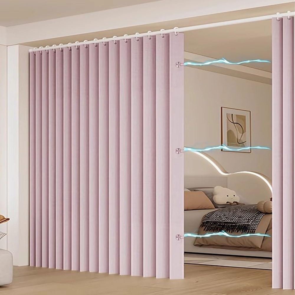 Accordion Door Curtains Interior Room Divider Bedroom Bathroom, Room Divider Curtains Privacy Pleated Folding Curtain with Magnetic Heat Out Blackout(Pink,W118.1 x H98.4 in)