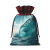 AKDODK Ocean Green Wave Surf Print Christmas Drawstring Packaging Bags,Cloth Snack Bags,Suitable For Candy,Gifts And Storage view 2