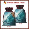 AKDODK Ocean Green Wave Surf Print Christmas Drawstring Packaging Bags,Cloth Snack Bags,Suitable For Candy,Gifts And Storage view 3