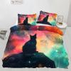 GKPLY Cat Print Bedding Sets - Mystical Cat Duvet Cover Full - Fantasy Galaxy Comforter Cover with Zipper - 3 Pieces with 2 Pillowcases - Bedroom Decor & Gifts view 2