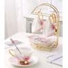 EHVYBDX 15 Piece European Porcelain Tea Set Service Coffee Set with Metal Holder, Rose Pattern Vintage Mug Ceramic Sugar Bowl Drinkware,Teapot Pot Cups Sets for Household view 1