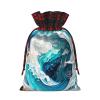 AKDODK Ocean Wave Print Christmas Drawstring Packaging Bags,Cloth Snack Bags,Suitable For Candy,Gifts And Storage view 2