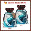 AKDODK Ocean Wave Print Christmas Drawstring Packaging Bags,Cloth Snack Bags,Suitable For Candy,Gifts And Storage view 3