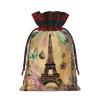 AKDODK Paris Eiffel Tower Print Christmas Drawstring Packaging Bags,Cloth Snack Bags,Suitable For Candy,Gifts And Storage view 2