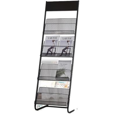 KOMFGT Floor-Standing Magazine Rack, Magazine Stand, Commercial Literature Organizer Stand Black for Waiting Rooms/Showrooms/Hotel Lobby/Sales Area Easy Assembly