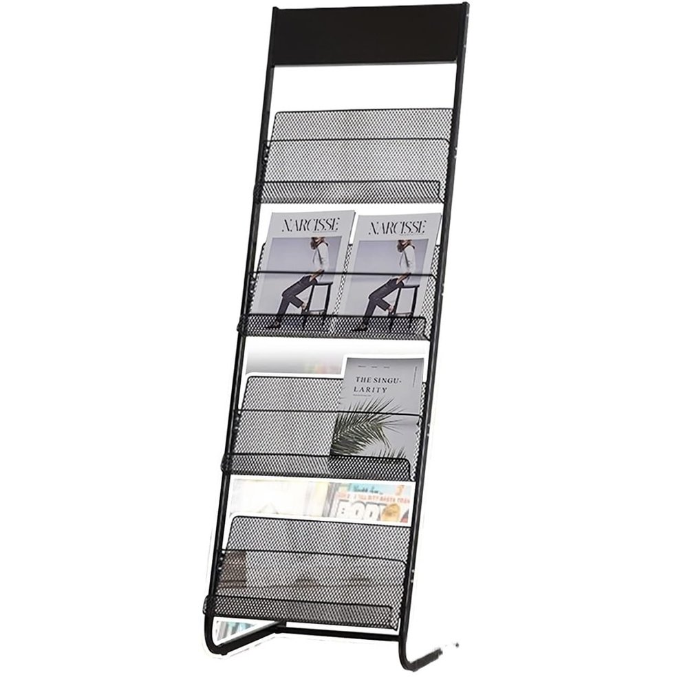 KOMFGT Floor-Standing Magazine Rack, Magazine Stand, Commercial Literature Organizer Stand Black for Waiting Rooms/Showrooms/Hotel Lobby/Sales Area Easy Assembly