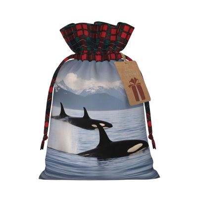 AKDODK Killer Whales Swim Along Print Christmas Drawstring Packaging Bags,Cloth Snack Bags,Suitable For Candy,Gifts And Storage