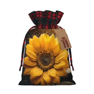 AKDODK Beautiful Sunflower 4 Print Christmas Drawstring Packaging Bags,Cloth Snack Bags,Suitable For Candy,Gifts And Storage