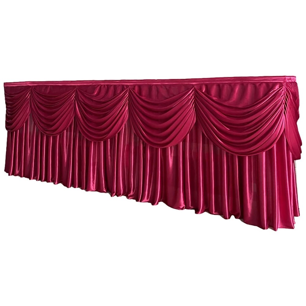 lyxamjrzyp Satin Table Skirt, Elegant Ruffled Desk Skirt for Rectangle Tables, Party Table Skirt for Weddings, Birthdays, Baby Showers, Banquets(Wine Red,20ft)