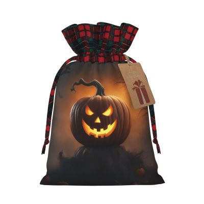 AKDODK Halloween Ghost Pumpkin 1 Print Christmas Drawstring Packaging Bags,Cloth Snack Bags,Suitable For Candy,Gifts And Storage
