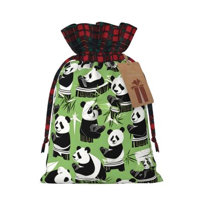 AKDODK Panda Bamboo Print Christmas Drawstring Packaging Bags,Cloth Snack Bags,Suitable For Candy,Gifts And Storage