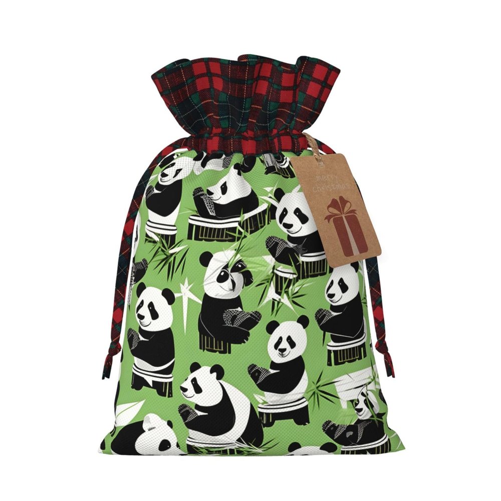 AKDODK Panda Bamboo Print Christmas Drawstring Packaging Bags,Cloth Snack Bags,Suitable For Candy,Gifts And Storage