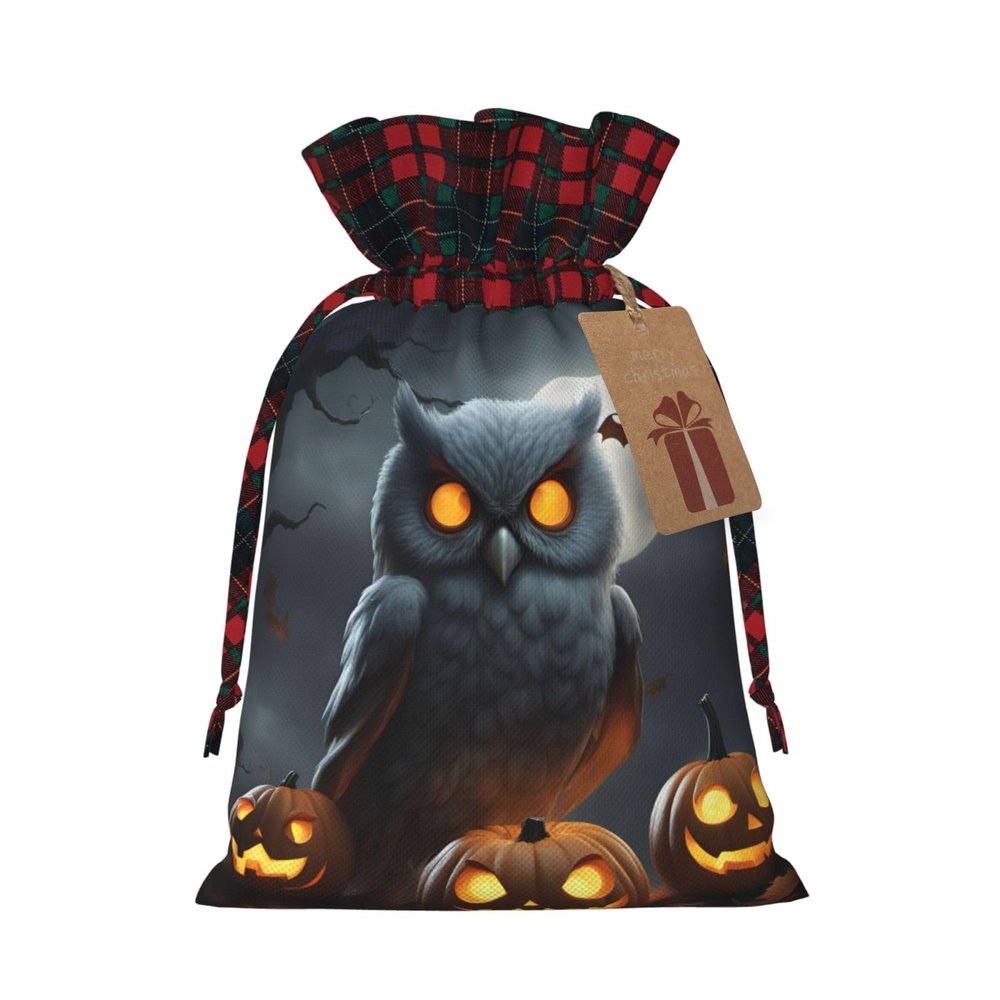 AKDODK Halloween Owl Ghost Pumpkin Print Christmas Drawstring Packaging Bags,Cloth Snack Bags,Suitable For Candy,Gifts And Storage
