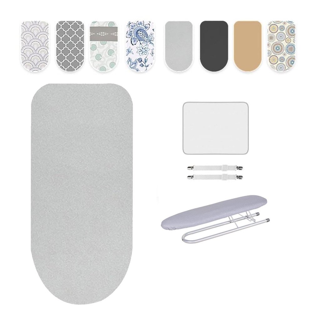 Mini Ironing Board Cover Tabletop Ironing Cover Elastic Cord Heat Resistance Iron Board Covers With Cotton Pads, Sleeve Iron Board Covers(Light gray)