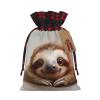 AKDODK Adorable Sloth Print Christmas Drawstring Packaging Bags,Cloth Snack Bags,Suitable For Candy,Gifts And Storage view 1