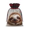 AKDODK Adorable Sloth Print Christmas Drawstring Packaging Bags,Cloth Snack Bags,Suitable For Candy,Gifts And Storage view 2
