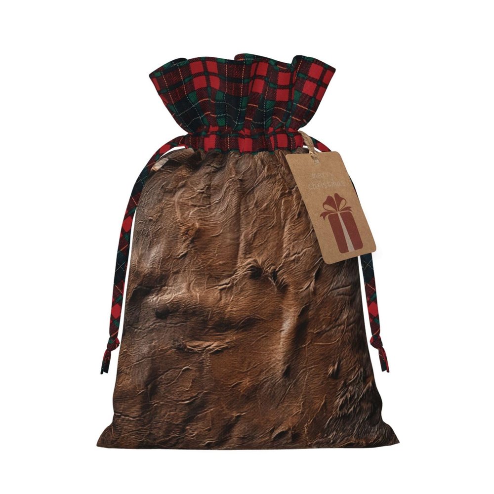 AKDODK Brown Cowhide Art Print Christmas Drawstring Packaging Bags,Cloth Snack Bags,Suitable For Candy,Gifts And Storage