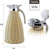 1.5 Litre/ 51Oz Stainless Steel Thermal Jug with Handmade Rattan BodyHot Water Tea DispenserRetention 24hfor Dining Tables, Coffee Shops, and Beverage Shops(Color:Grey) view 2